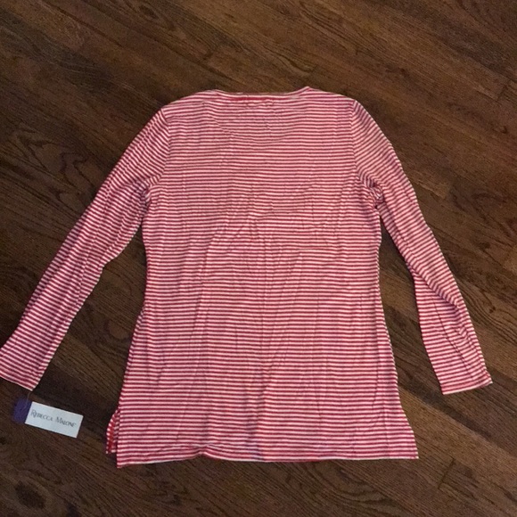 New Rebecca Malone Christmas Reindeer red/white stripe long sleeve shirt- size S - Picture 6 of 8